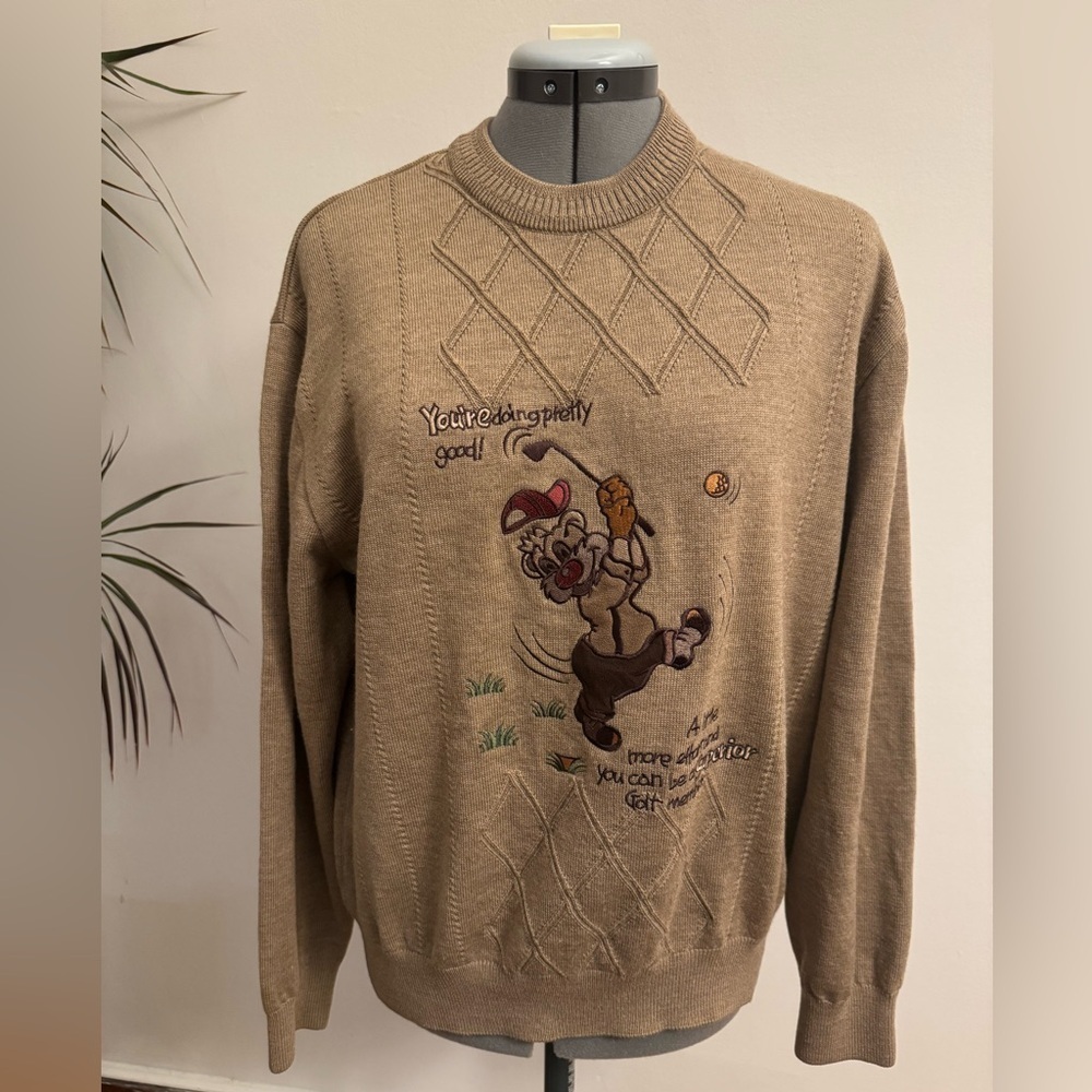 Vintage Superior golf 100% wool sweater with cartoon embroidery